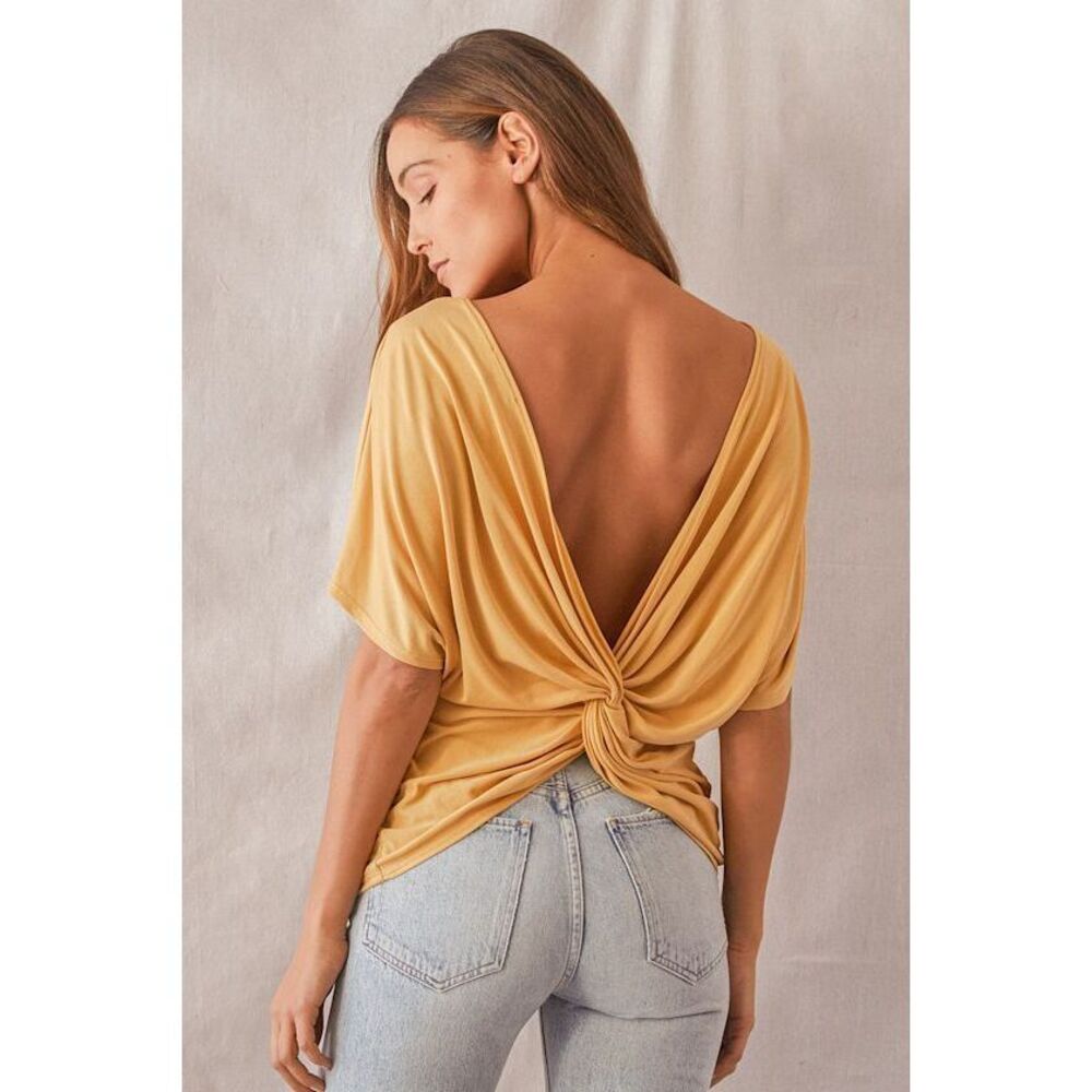 Lulus Be My Muse Mustard Yellow Twist Back Tee - Size M